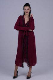 AXTZH Elegant Two-Piece Long Nightwear Set for Women X3221-MERLOT-F11M