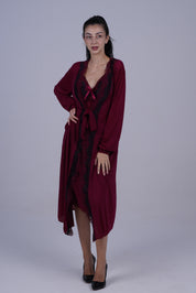 AXTZH Elegant Two-Piece Long Nightwear Set for Women X3221-MERLOT-F11M