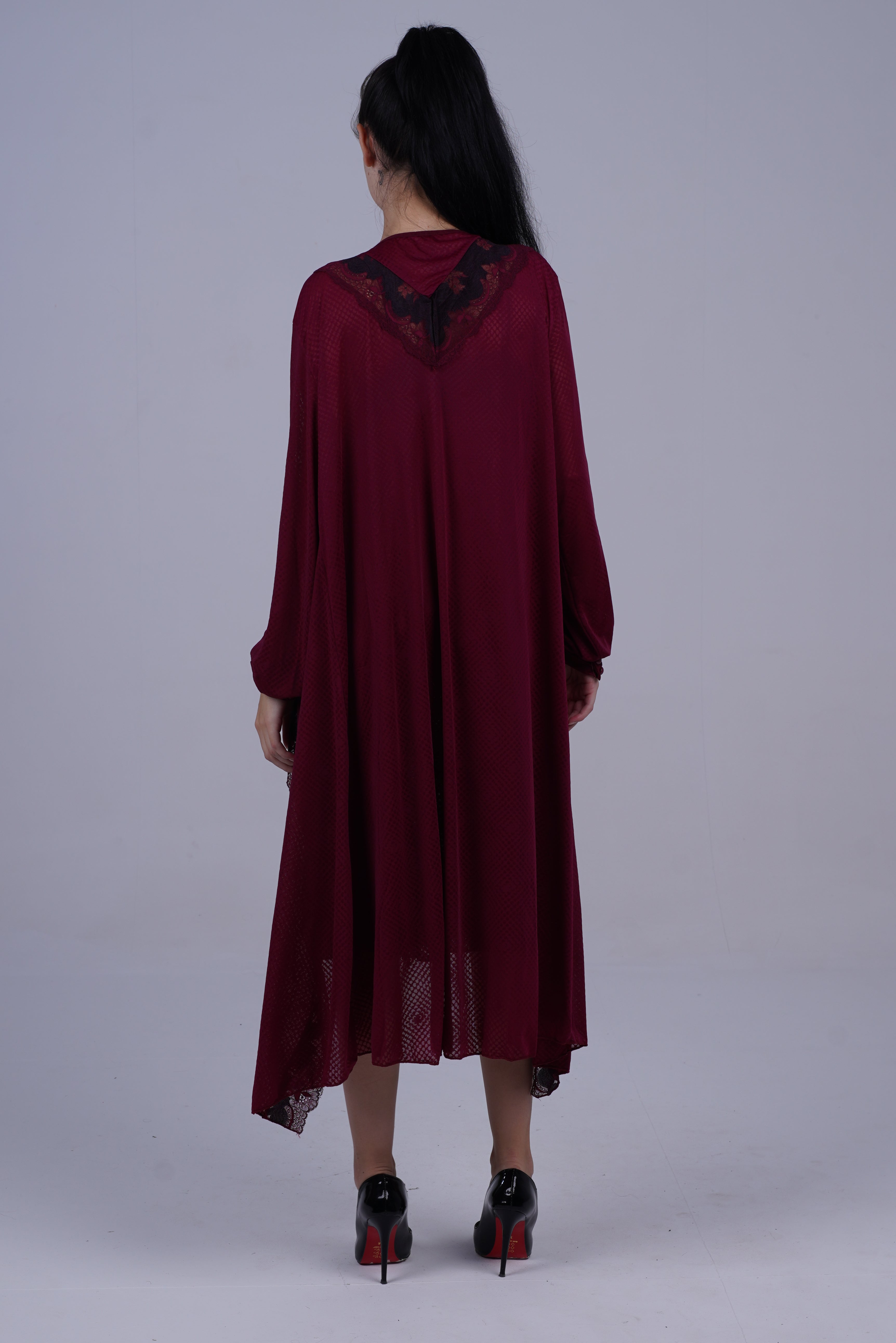 AXTZH Elegant Two-Piece Long Nightwear Set for Women X3221-MERLOT-F11M