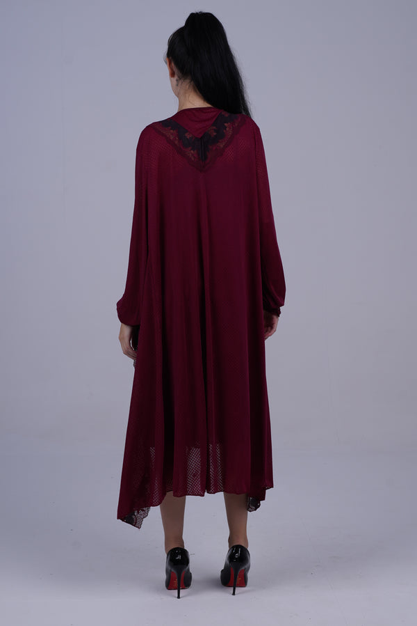 AXTZH Elegant Two-Piece Long Nightwear Set for Women X3221-MERLOT-F11M