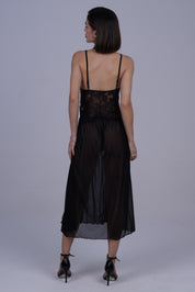 AXTZH Romantic Nightwear Set for Women with High Slit Sheer Design and Lace Accents X9095-BLACK-F2N