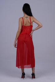 AXTZH Romantic Nightwear Set for Women with High Slit Sheer Design and Lace Accents X9095-RED-F2N