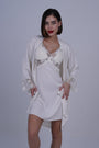 AXTZH Two-Piece Nightwear Set with Elegant Lace-Trimmed Robe and Matching Slip Dress for Women X2501-IVORY-F11S
