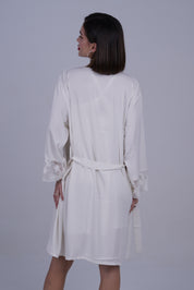 AXTZH Two-Piece Nightwear Set with Elegant Lace-Trimmed Robe and Matching Slip Dress for Women X2501-IVORY-F11S
