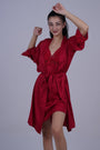 AXTZH Two-Piece Nightwear Set with Elegant Lace-Trimmed Robe and Matching Slip Dress for Women X2501-SCARLET-F11S