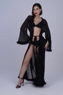 AXTZH Elegant Three-Piece Nightwear Set with Flowing Sheer Robe, Matching Belt, and Intimate Inner Layer X0330-BLACK-BIK3PN