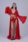 AXTZH Elegant Three-Piece Nightwear Set with Flowing Sheer Robe, Matching Belt, and Intimate Inner Layer X0330-RED-BIK3PN