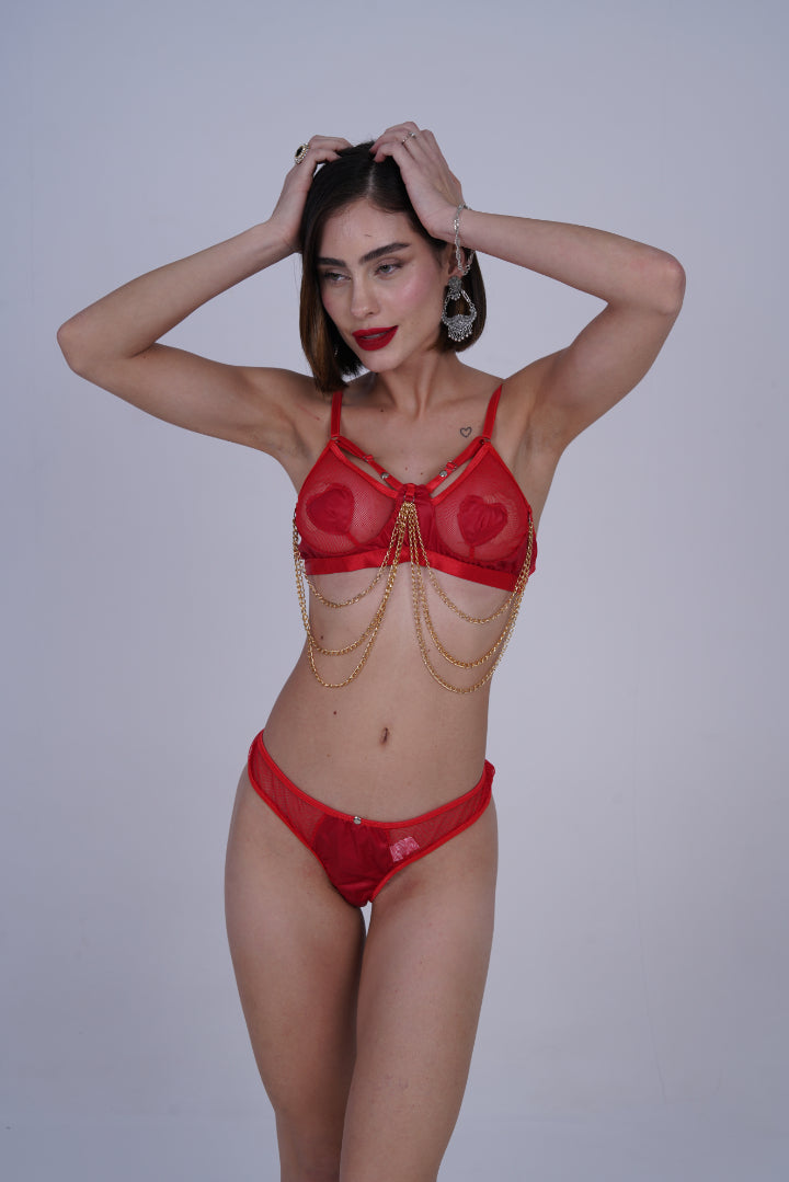 AXTZH Luxe Chain Detail Nightwear Set X0176-RED-BS2P