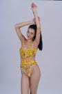AXTZH Women’s Sexy One-Piece Nightwear with Corset Lace-Up Sides and Adjustable Straps X0010-MUSTARD-BS1P