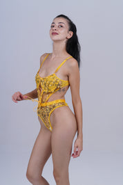 AXTZH Women’s Sexy One-Piece Nightwear with Corset Lace-Up Sides and Adjustable Straps X0010-MUSTARD-BS1P