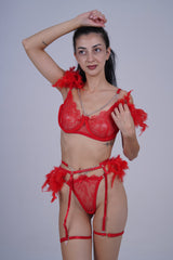 AXTZH Feather Me Not Bodysuit SBODYS0033-RED-EIO