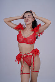 AXTZH Feather Me Not Bodysuit SBODYS0033-RED-EIO