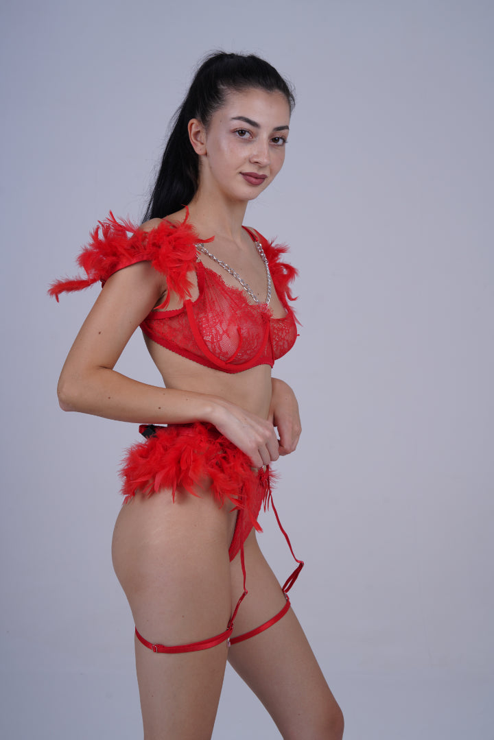 AXTZH Feather Me Not Bodysuit SBODYS0033-RED-EIO