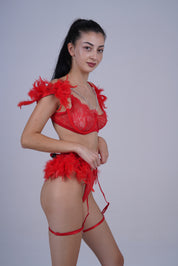 AXTZH Feather Me Not Bodysuit SBODYS0033-RED-EIO