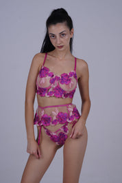 AXTZH Seductive 3-Piece Nightwear Set with Bra, Panty, and Garter Belt for an Alluring Look X0556-FUCHSIA-BS3P