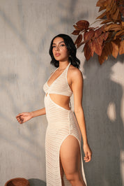 AXTZH One-Piece Knit Beachwear Dress X0410-WHITE-BW1PF