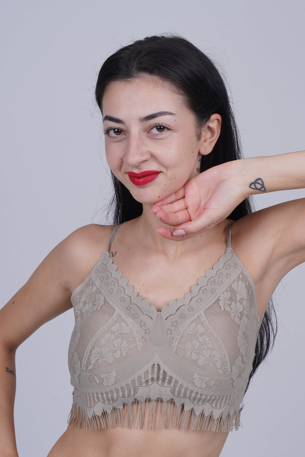 AXTZH Women’s Sexy Lace Bralette Bra with Sheer Floral Detailing and Delicate Straps X8002-MOCHA-CN114