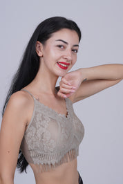 AXTZH Women’s Sexy Lace Bralette Bra with Sheer Floral Detailing and Delicate Straps X8002-MOCHA-CN114