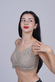 AXTZH Women’s Sexy Lace Bralette Bra with Sheer Floral Detailing and Delicate Straps X8002-MOCHA-CN114