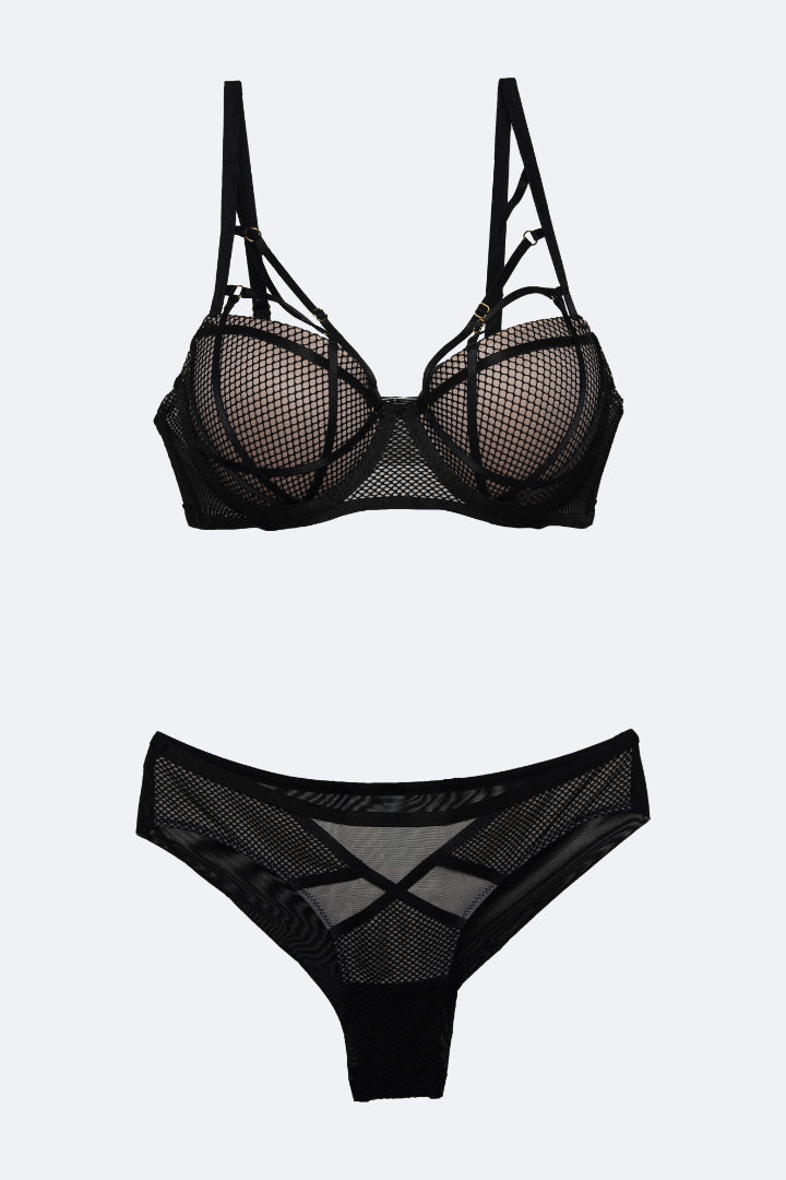 BELLAGIO Black Mesh Strappy BRA BB0002-BLACK-DN202