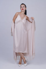 AXTZH Two-piece nightwear set including a long gown and matching robe X8165-PEARL-F12S