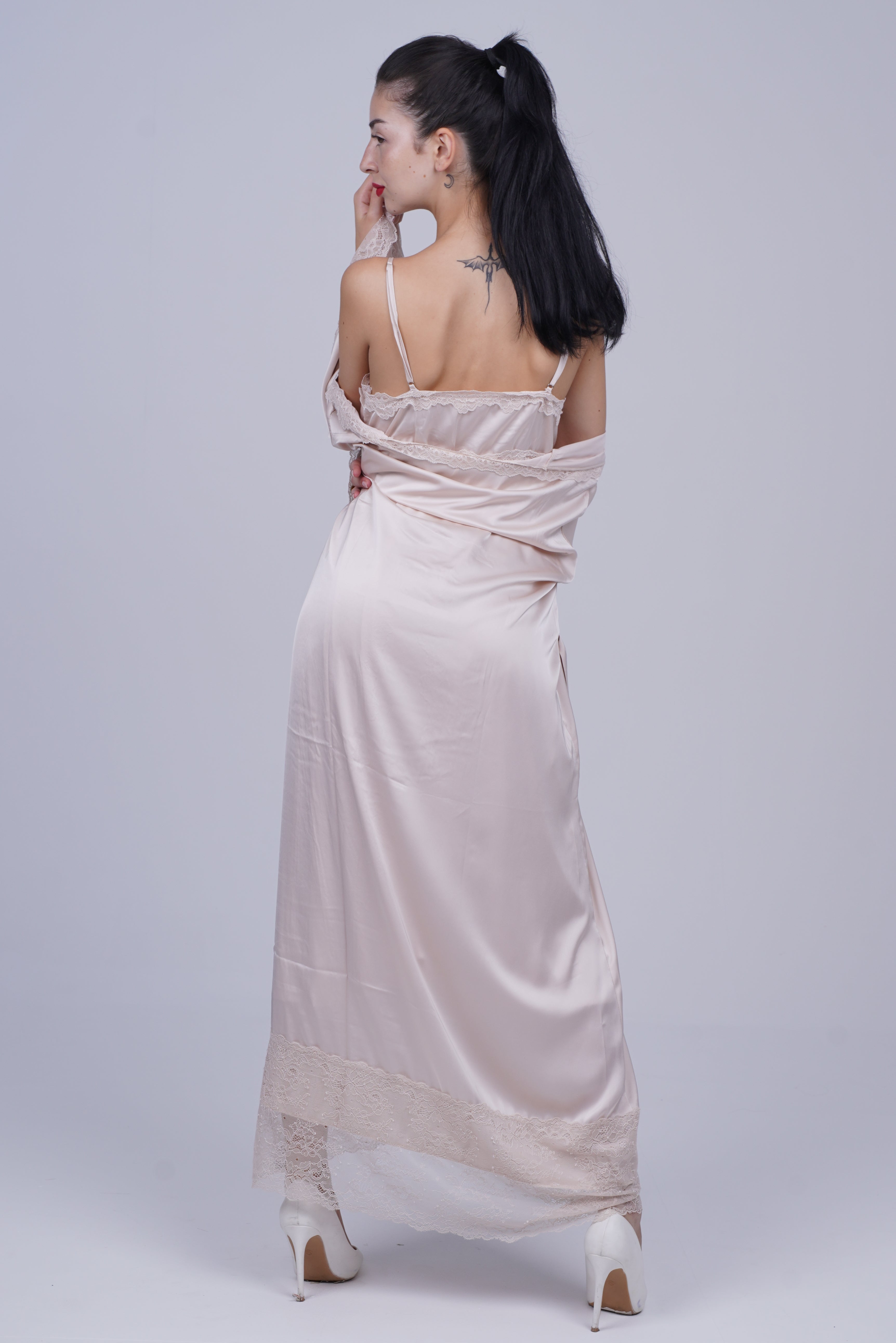 AXTZH Two-piece nightwear set including a long gown and matching robe X8165-PEARL-F12S