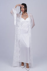 AXTZH Two-Piece Nightwear Set for Women with Elegant Robe and Inner Slip Dress X3009-WHITE-F22S