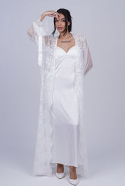 AXTZH Two-Piece Nightwear Set for Women with Elegant Robe and Inner Slip Dress X3009-WHITE-F22S