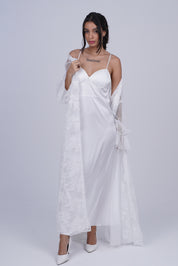AXTZH Two-Piece Nightwear Set for Women with Elegant Robe and Inner Slip Dress X3009-WHITE-F22S