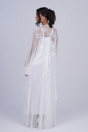 AXTZH Two-Piece Nightwear Set for Women with Elegant Robe and Inner Slip Dress X3009-WHITE-F22S