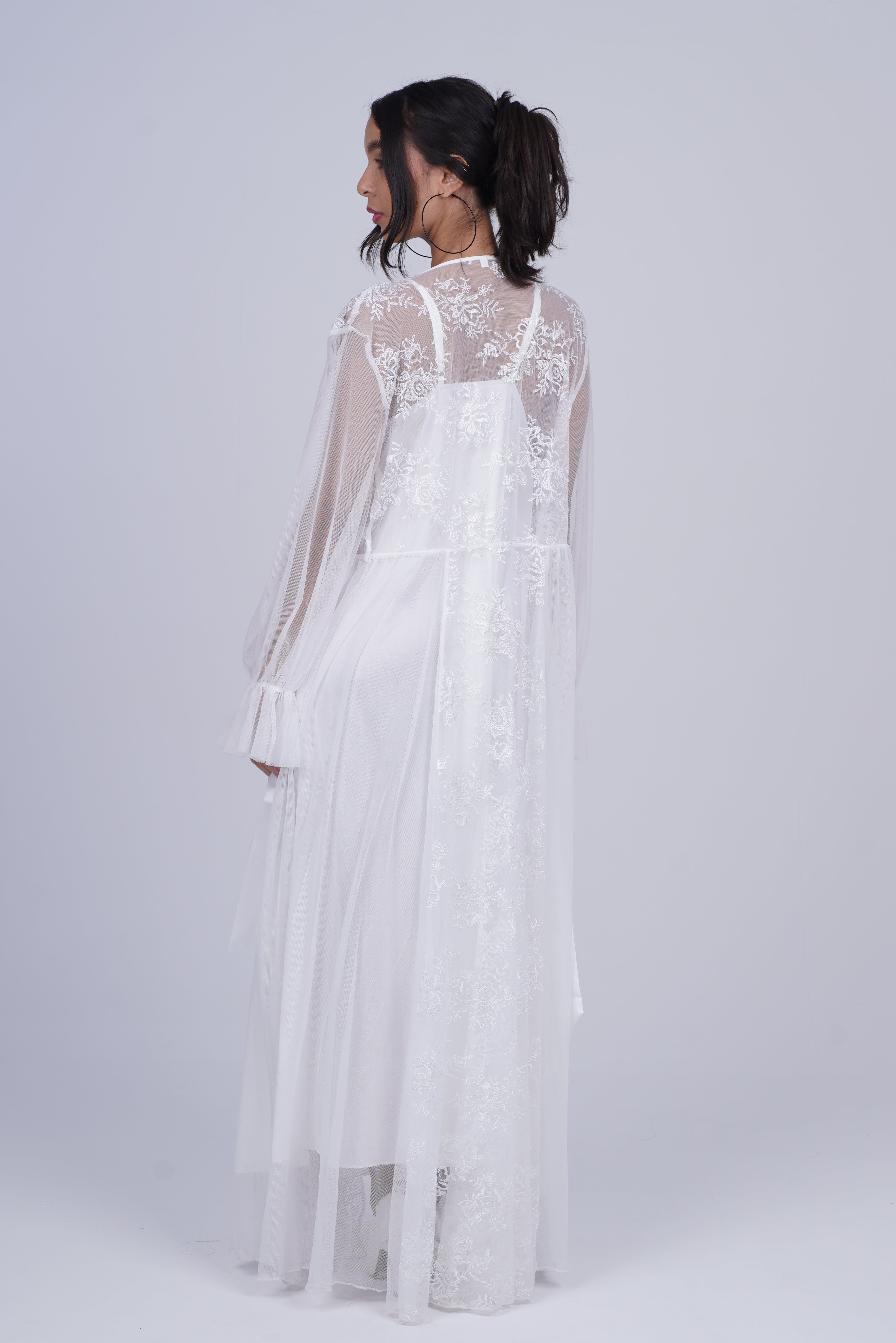 AXTZH Two-Piece Nightwear Set for Women with Elegant Robe and Inner Slip Dress X3009-WHITE-F22S