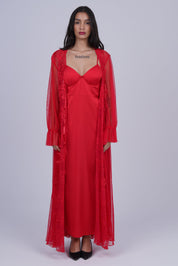 AXTZH Two-Piece Nightwear Set for Women with Elegant Robe and Inner Slip Dress X3009-CRIMSON-F22S