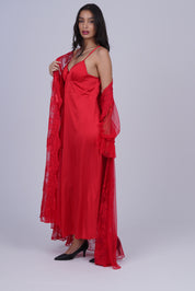 AXTZH Two-Piece Nightwear Set for Women with Elegant Robe and Inner Slip Dress X3009-CRIMSON-F22S