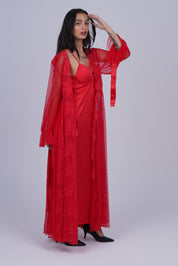 AXTZH Two-Piece Nightwear Set for Women with Elegant Robe and Inner Slip Dress X3009-CRIMSON-F22S