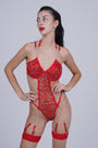 AXTZH Lace Chain Detail Bodysuit NIGHTWEAR X0016-RED-BS1P