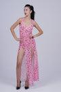 AXTZH Elegant Floral Slit Long Nightwear Dress for Women X2924-PINPR-F2N