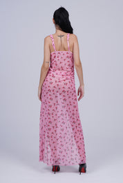 AXTZH Elegant Floral Slit Long Nightwear Dress for Women X2924-PINPR-F2N