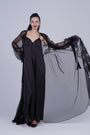 AXTZH Two-Piece Nightwear Set for Women with Elegant Robe and Inner Slip Dress X3009-BLACK-F22S