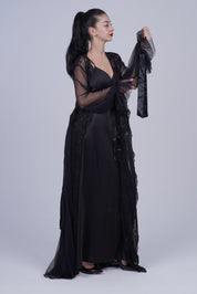 AXTZH Two-Piece Nightwear Set for Women with Elegant Robe and Inner Slip Dress X3009-BLACK-F22S