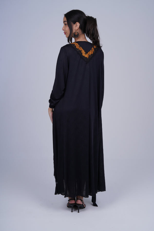 AXTZH Elegant Two-Piece Long Nightwear Set for Women X3220-BLACK-F22M