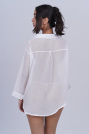 AXTZH One-Piece Women’s Nightwear Shirt Dress with Button-Down Front and Lace Sleeve Detailing X7684-WHITE-G1G