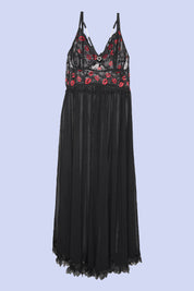 AXTZH Sheer Rose Embroidered 2-Piece Nightwear Set NW X0292-BLACK-F2N