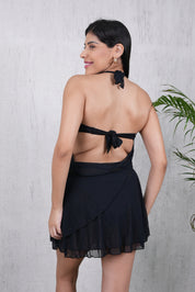 AXTZH 3-Piece Bandeau Bikini Set with Sheer Cover-Up SWIM WEAR X0877-BLACK-3PB