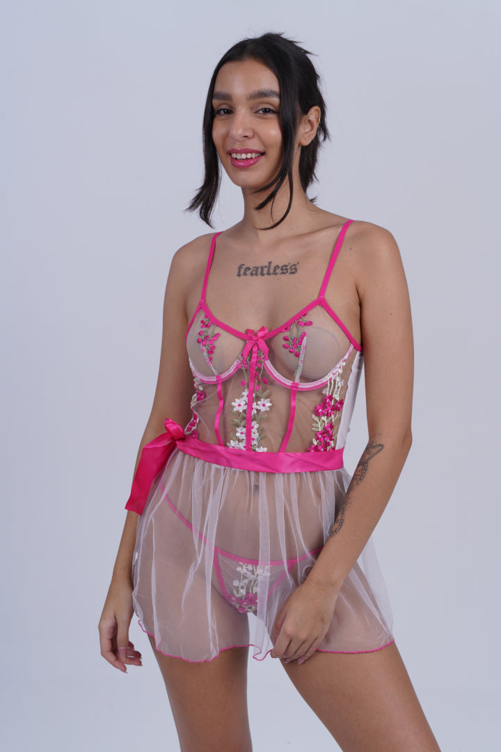 AXTZH Elegant 1-Piece Sexy Nightwear with Sheer Detailing and Playful Accents for Women X0049-WHITE-BS2P