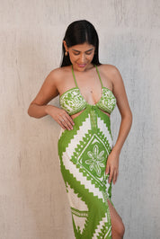 AXTZH 3-Piece Printed Bikini Set with Skirt SWIM WEAR X0357-GREPR-2PB