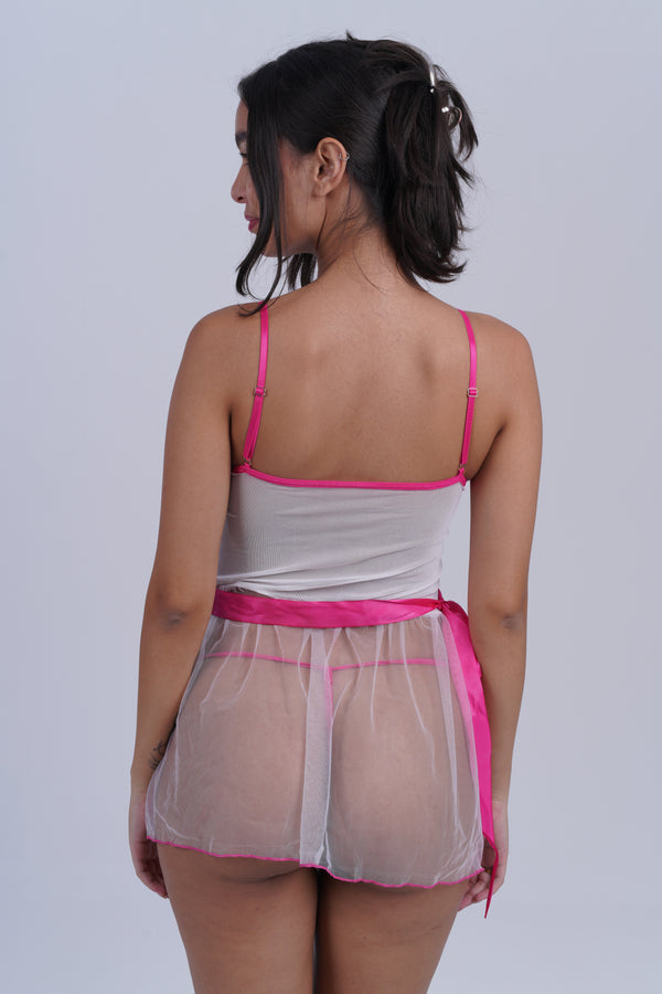 AXTZH Elegant 1-Piece Sexy Nightwear with Sheer Detailing and Playful Accents for Women X0049-WHITE-BS2P