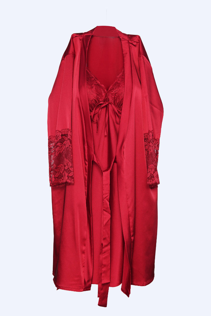 ANGELS Satin Lace Nightwear Set FASHION NW AG2222-SCARLET-F11S