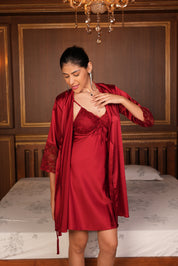 ANGELS Satin Lace Nightwear Set FASHION NW AG2222-SCARLET-F11S
