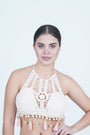 AXTZH Boho-Inspired Crochet Beachwear Crop Top for Women Perfect for Vacations and Poolside Looks X0169-WHITE2-BW1PBL