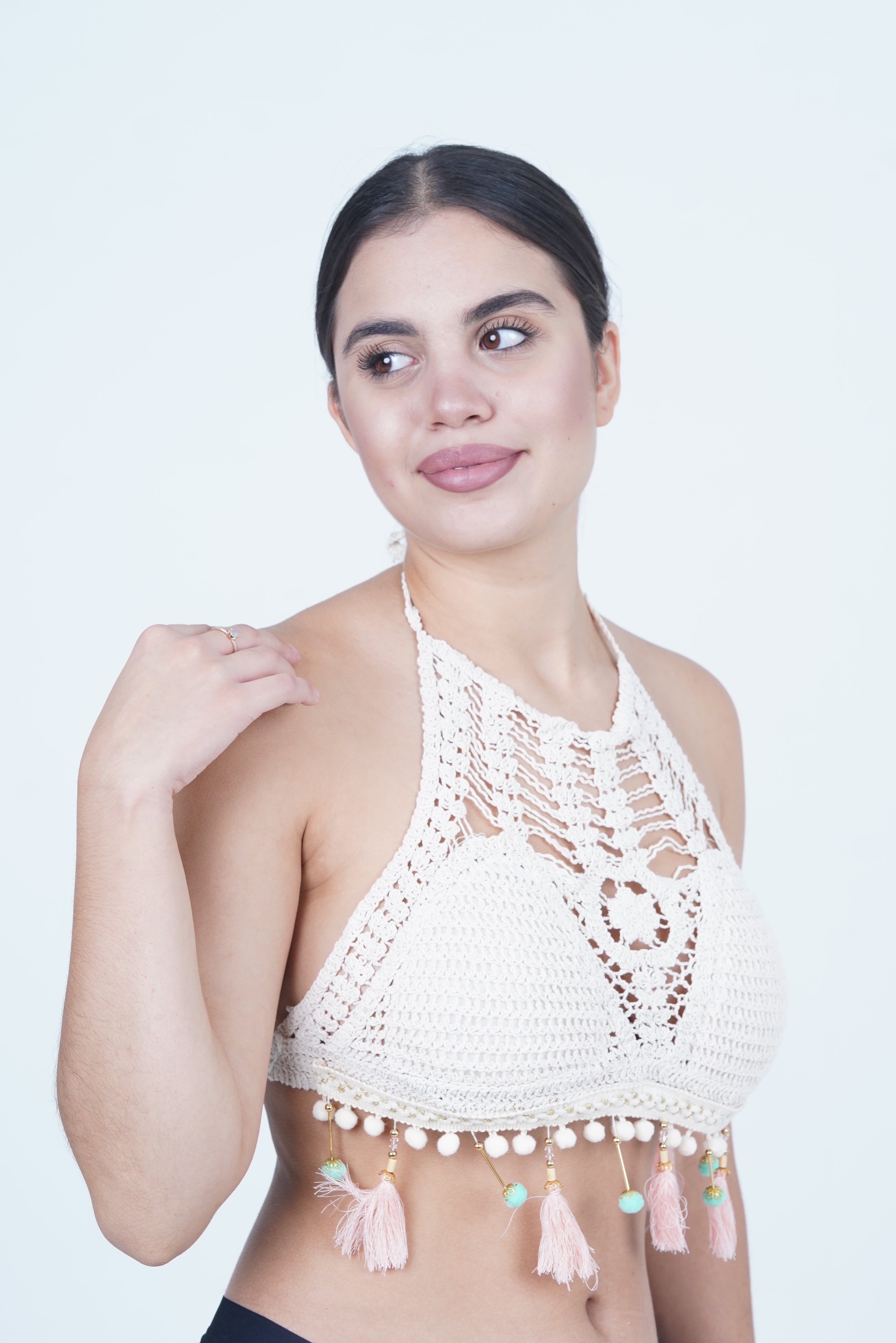 AXTZH Boho-Inspired Crochet Beachwear Crop Top for Women Perfect for Vacations and Poolside Looks X0169-WHITE2-BW1PBL